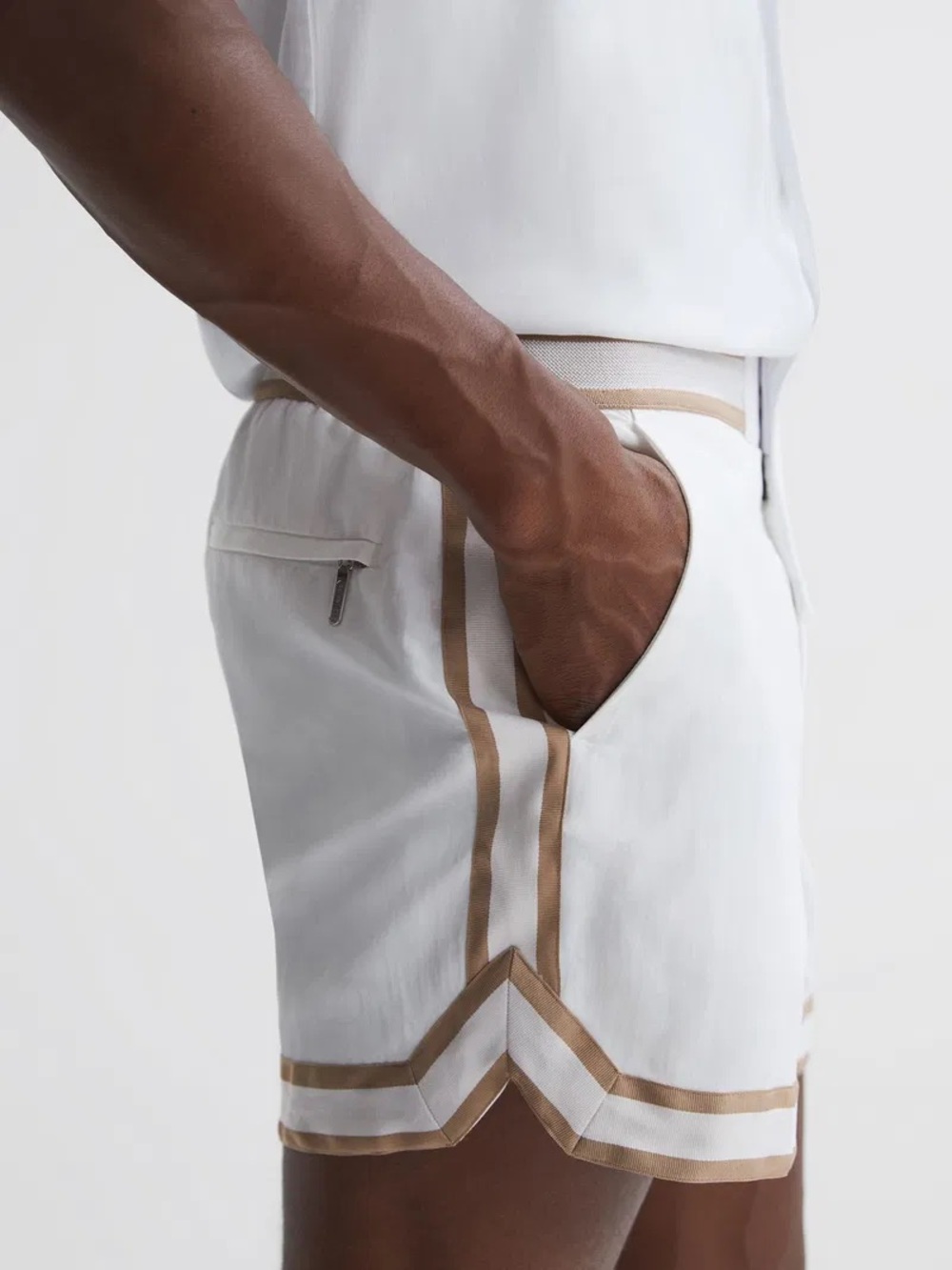 Reiss Che XS Men's swim  White Shorts with Tan Trim